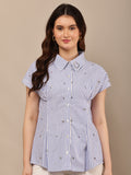 Begumpan Striped with Crystal Bead Detail Shirt. - Blue