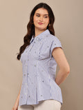 Begumpan Striped with Crystal Bead Detail Shirt. - Blue