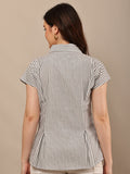 Begumpan Striped with Crystal Bead Detail Shirt. - Black