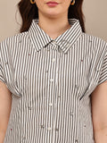 Begumpan Striped with Crystal Bead Detail Shirt. - Black