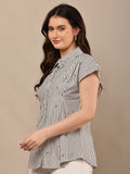 Begumpan Striped with Crystal Bead Detail Shirt. - Black