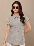 Begumpan Striped with Crystal Bead Detail Shirt. - Black