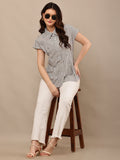 Begumpan Striped with Crystal Bead Detail Shirt. - Black