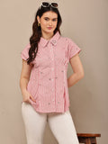 Begumpan Striped with Crystal Bead Detail Shirt. - Red