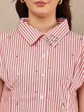 Begumpan Striped with Crystal Bead Detail Shirt. - Red
