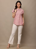 Begumpan Striped with Crystal Bead Detail Shirt. - Red