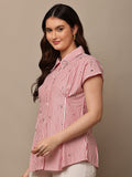 Begumpan Striped with Crystal Bead Detail Shirt. - Red