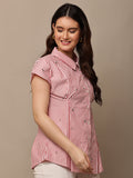 Begumpan Striped with Crystal Bead Detail Shirt. - Red