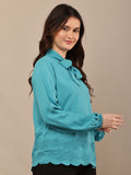 Begumpan Flower Emboridery Top - Turquoise