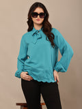 Begumpan Flower Emboridery Top - Turquoise