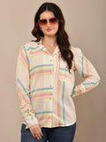 Begumpan Striped Shirt with Floral Embroidery - Cream