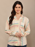 Begumpan Striped Shirt with Floral Embroidery - Cream