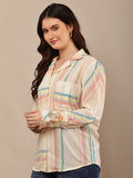 Begumpan Striped Shirt with Floral Embroidery - Cream