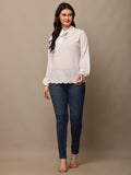 Begumpan Flower Emboridery Top - White