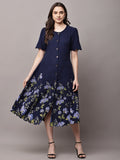 Begumpan Floral Printed Dress - Navy