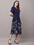 Begumpan Floral Printed Dress - Navy