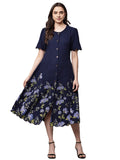Begumpan Floral Printed Dress - Navy