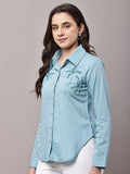 Begumpan Cotton Tree Beaded Shirt - Blue