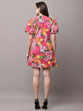 Begumpan Floral Printed Semi-Fitted Mini Dress - Pink
