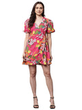 Begumpan Floral Printed Semi-Fitted Mini Dress - Pink