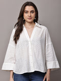 Begumpan Schiffli Oversized Shirt - White