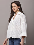 Begumpan Solid Oversized Cotton Shirt - White
