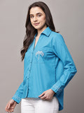 Begumpan Cotton Tree Embroidered Shirt - Blue