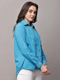 Begumpan Cotton Tree Embroidered Shirt - Blue