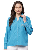 Begumpan Cotton Tree Embroidered Shirt - Blue
