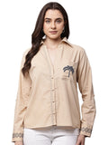 Begumpan Cotton Tree Embroidered Shirt - Beige