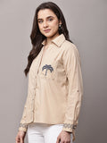 Begumpan Cotton Tree Embroidered Shirt - Beige