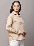 Begumpan Cotton Tree Embroidered Shirt - Beige