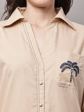 Begumpan Cotton Tree Embroidered Shirt - Beige