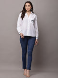 Begumpan Cotton Tree Embroidered Shirt - White