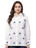 Begumpan White Shirt with Flower Embroidery - Blue