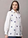 Begumpan White Shirt with Flower Embroidery - Blue