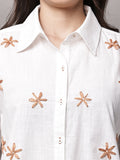 Begumpan White Shirt with Flower Embroidery - Peach