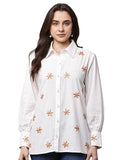 Begumpan White Shirt with Flower Embroidery - Peach