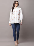 Begumpan White Shirt with Flower Embroidery - Peach