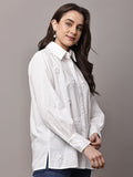 Begumpan White Shirt with Flower Embroidery - White