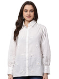 Begumpan White Shirt with Flower Embroidery - White