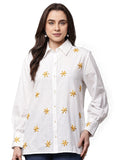 Begumpan White Shirt with Flower Embroidery - Musturd