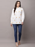 Begumpan White Shirt with Flower Embroidery - Musturd