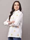 Begumpan White Shirt with Flower Embroidery - Musturd