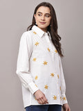 Begumpan White Shirt with Flower Embroidery - Musturd